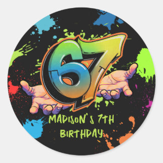 Graffiti Six Seven Kids 7th Birthday Sticker
