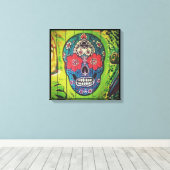 Graffiti SKULL Blume gemusterter Schädel Leinwanddruck (Insitu (Holzboden))