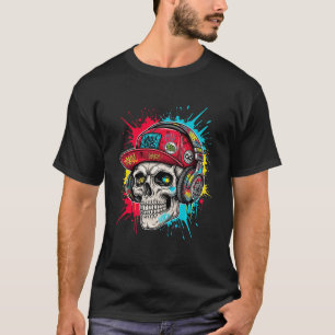 Graffiti Skull DJ - Neon Street Art Headphone T-Shirt