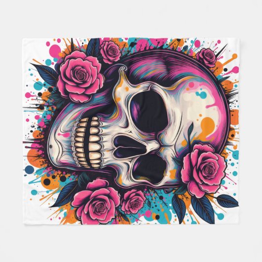Graffiti Skull & Rose Fleece Blanket (Vorderseite (Horizontal))