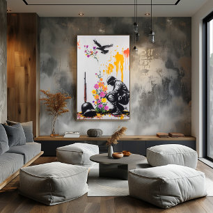 Graffiti Soldat & Blumen – Friedliche Protestkunst Poster