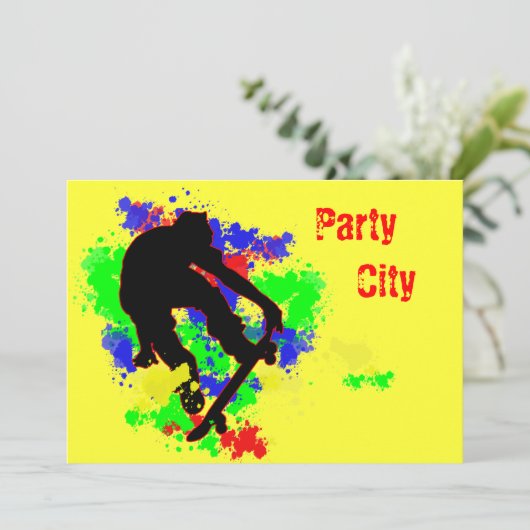 Graffiti Splotch Skateboard Party Einladung (Stehend Vorderseite)