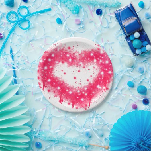 Graffiti Spray rosa funkelndes Herzdesign Pappteller (Party)