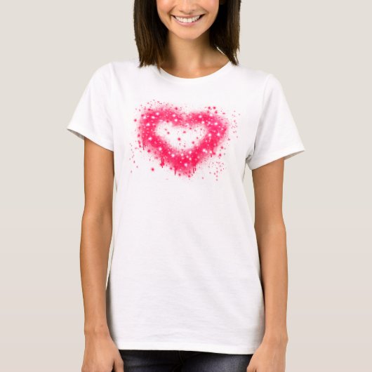 Graffiti Spray rosa funkelndes Herzdesign T-Shirt (Vorderseite)