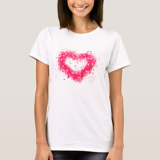 Graffiti Spray rosa funkelndes Herzdesign T-Shirt (Vorderseite)