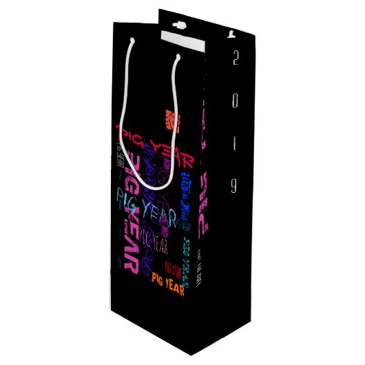 Graffiti-Stil Wiederholtes Schweinejahr 2019 Weing Geschenktüte Für Weinflaschen (Vorderseite Schrägansicht)