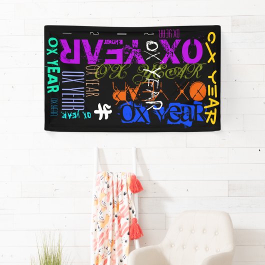 Graffiti-Stil Wiederholung Ox Jahr 2021 Vertikal B Banner (Insitu)