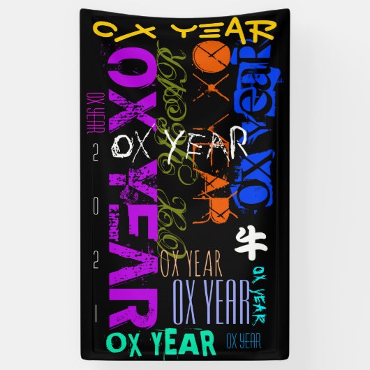 Graffiti-Stil Wiederholung Ox Jahr 2021 Vertikal B Banner (Vertikal)