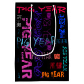 Graffiti-Stil Wiederholung Schweinejahr 2019 M Ges Mittlere Geschenktüte (Rückseite)