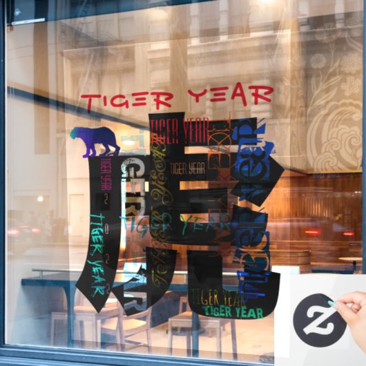 Graffiti-Stil Wiederholung Tiger Jahr LWC Fensteraufkleber (Café-Fenster)