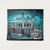 Graffiti-Straßen-Kunst-PitBull verlassenes Gebäude Wandteppich (Vorderseite (Horizontal))