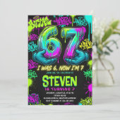 Graffiti Street Art 7th Birthday Party Einladung (Stehend Vorderseite)