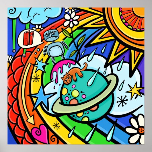 Graffiti Street Art Rainbow Weather Funky Cartoon Poster (Vorne)