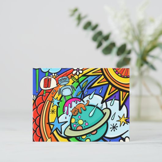 Graffiti Street Art Rainbow Weather Funky Cartoon Postkarte (Stehend Vorderseite)