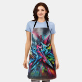 Graffiti Streetart auf Ziegelwand mit Skyline  Schürze (Getragen)