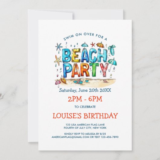 Graffiti Style Beach Party Einladung (Vorderseite)