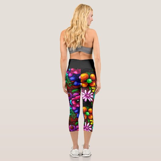 Graffiti Style Blume & Ladybug Rosa Lila Rot Capri Leggings (Rückseite)