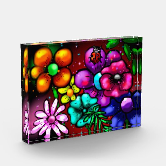 Graffiti Style Blume & Ladybug Rosa Lila Rot Fotoblock (Links)