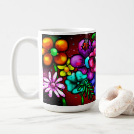 Graffiti Style Blume & Ladybug Rosa Lila Rot Kaffeetasse