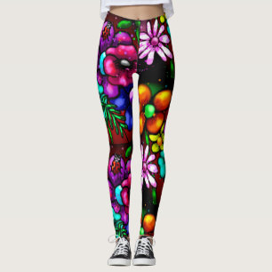 Graffiti Style Blume & Ladybug Rosa Lila Rot Leggings