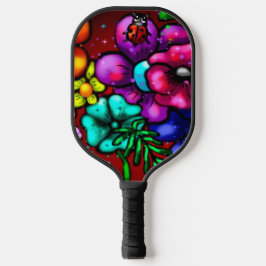 Graffiti Style Blume & Ladybug Rosa Lila Rot Pickleball Schläger