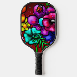 Graffiti Style Blume & Ladybug Rosa Lila Rot Pickleball Schläger