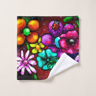 Graffiti Style Blume & Ladybug Rosa Lila Rot Waschlappen
