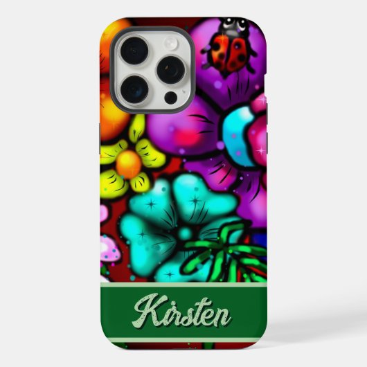 Graffiti Style Blumen & Marienkäfer Personalisiert iPhone Hülle (Rückseite)