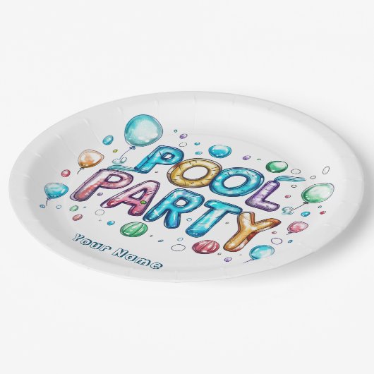 Graffiti Style Buchstaben und Balloons I Pool Part Pappteller (Schrägansicht)