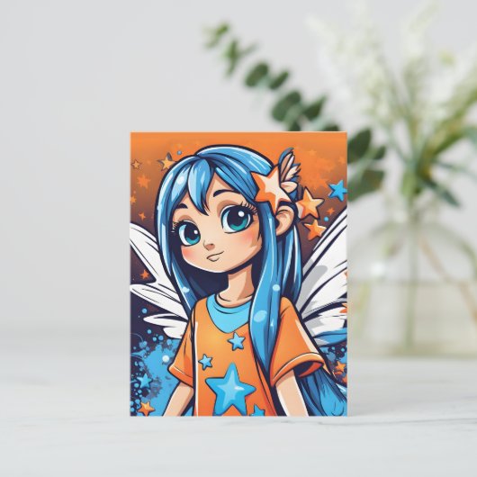 Graffiti Style Fee mit blauem Haar Postkarte (Stehend Vorderseite)