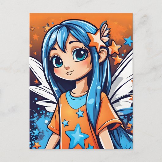 Graffiti Style Fee mit blauem Haar Postkarte (Vorderseite)