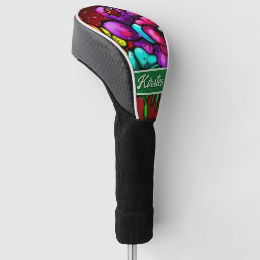 Graffiti Style Flowers & Ladybug Personalized Golf Headcover (angewinkelt)