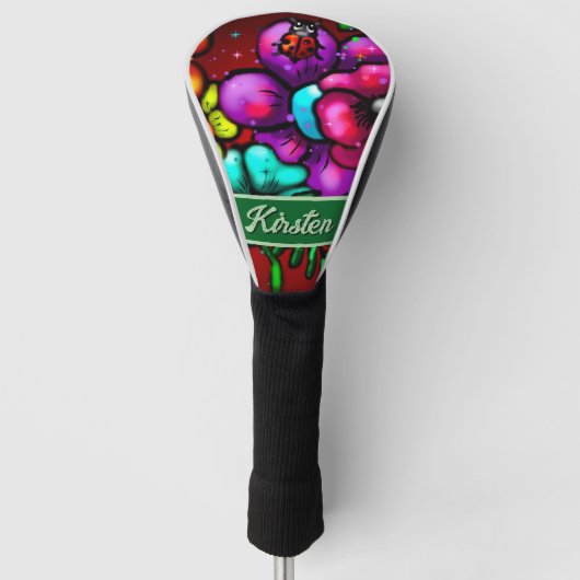 Graffiti Style Flowers & Ladybug Personalized Golf Headcover (Vorderseite)