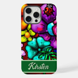 Graffiti Style Flowers & Ladybug Personalized iPhone 15 Pro Max Hülle