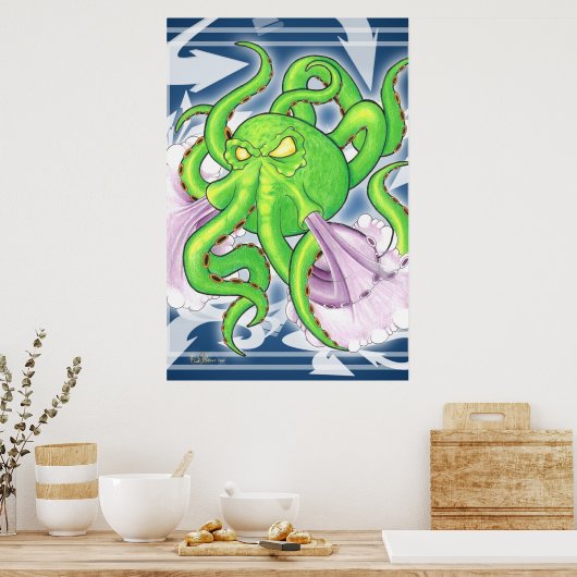 Graffiti Style Green Octopus Poster (Küche)