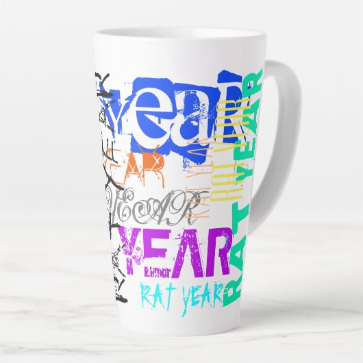 Graffiti style Rat Chinese Year Zodiac L Latte Tas Milchtasse (Rechte Ecke)