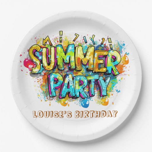 Graffiti Style Summer Party Pappteller (Vorderseite)