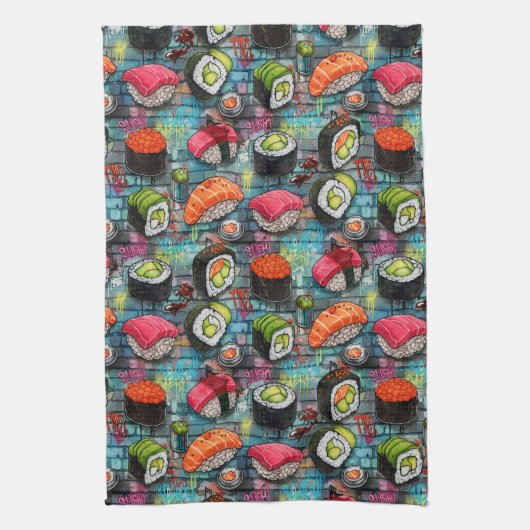 Graffiti Sushi Geschirrtuch (Vertikal)
