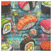 Graffiti Sushi Nahtloses Muster Stoff (Nahaufnahme)