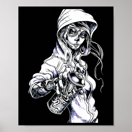 Graffiti Tag Skeleton Ghetto Girl Poster (Vorne)