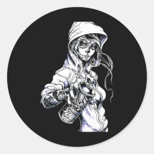 Graffiti Tag Skeleton Ghetto Girl Runder Aufkleber