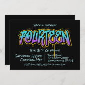 Graffiti Teen Vierzehn Einladung (Vorne/Hinten)