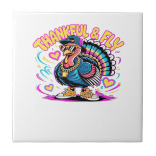 Graffiti Truthahn Vibes � Dankbar & Fly Cartoon Ku Fliese