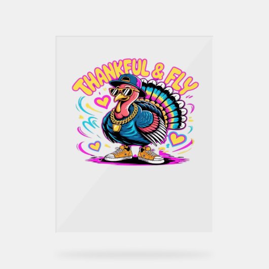 Graffiti Turkey Vibes - Dankbarkeit & Fly Cartoon Acrylschild (Vorderseite)