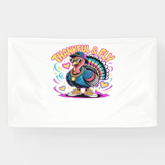 Graffiti Turkey Vibes - Dankbarkeit & Fly Cartoon Banner (Horizontal)