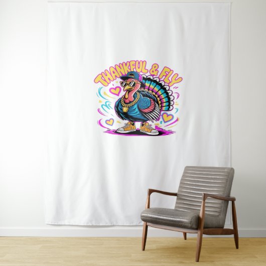 Graffiti Turkey Vibes - Dankbarkeit & Fly Cartoon Wandteppich (Beispiel)