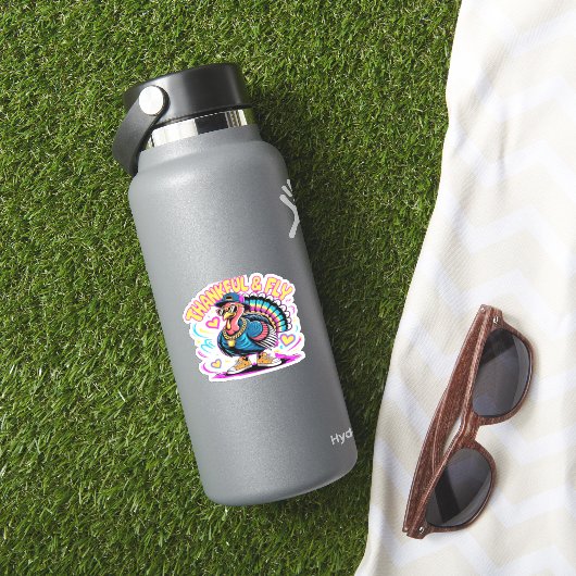Graffiti Turkey Vibes � Thankful & Fly Cartoon Art Aufkleber (HydroFlask Insitu)