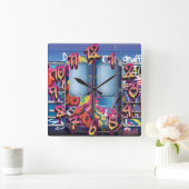 Graffiti-U-Bahn Quadratische Wanduhr (Zuhause)