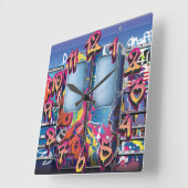 Graffiti-U-Bahn Quadratische Wanduhr (Winkel)