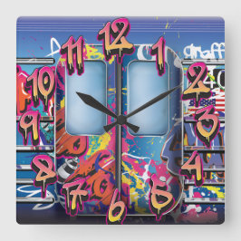 Graffiti-U-Bahn Quadratische Wanduhr